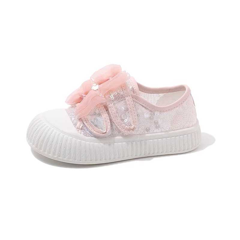 Girls casual flat shoes summer new childrens Versatile bow princess shoes childrens cute and lovely silk screen tennis shoes M250103