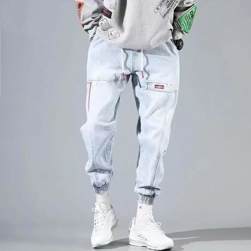 Men Streetwear Hip Hop Cargo Pants Mens Jeans Elastic Harem Joggers Pants Autumn Spring Trousers Men Clothing S-4XL 241230
