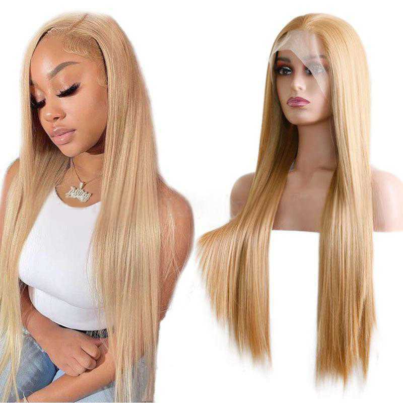 female chemical fiber front lace blonde medium long hair simulation natural full head cover W250103