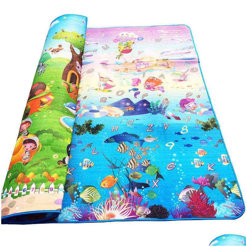 Baby Rugs Playmats Crawling Play Mat 2X18 Meter Climb Pad Doubleside Fruit Letters And Happy Farm Toys Playmat Kids Carpet Game 220 Otn5V S25414