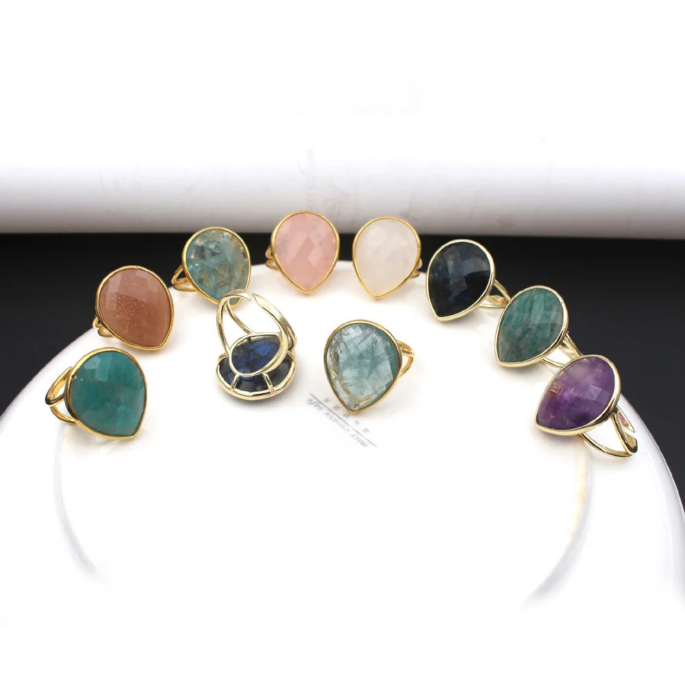 3 pieces of true square teardrop womens rings amethyst lapis lazuli Labrador stone adjustable open finger rings wedding party gifts 250102