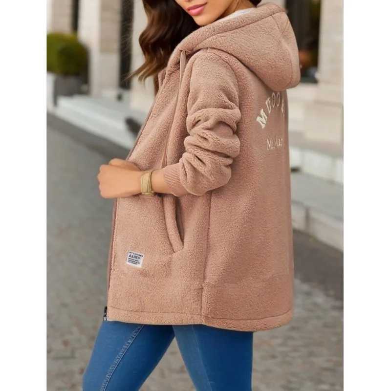 Womens Hiccup Wool Long Sleeve Hoodie Winter New Zipper Open Coat Casual Korean Cashmere Jacket Womens M250103