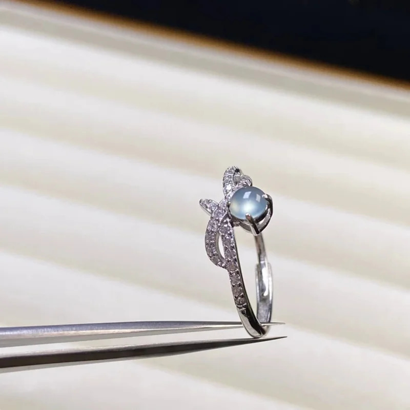 high-end natural A-level jade S925 silver inlaid rhinestone open ring used for tempting womens jewelry gifts with certificate 250102