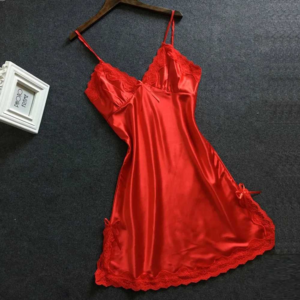 Sexy lingerie womens night gown satin lace night gown sleeveless pajamas deep V-neck pajamas Lenceria Para Damas W250103