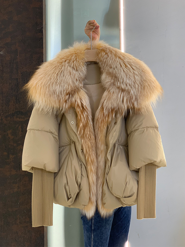 2024 New Autumn Winter Goose Down Jacket Warm Women Coat Oversized Real Fox Fur Collar Thick Fashion Outerwear