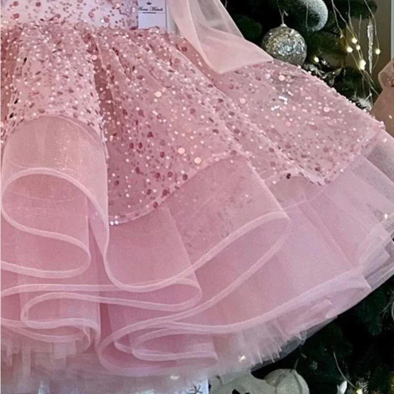 Children Princess Dress Formal Occasion Clothes Matching One Year Old Costumes Baby Girls Bow Sequin Elegant Outfit 250102
