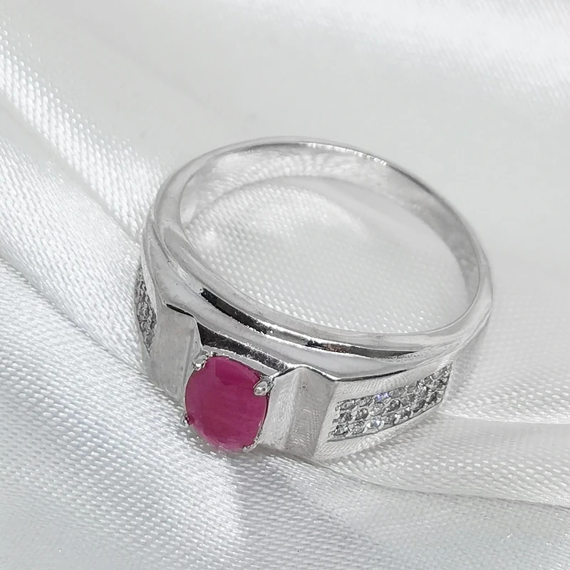 MeiBaPJ Natural Ruby Gemstone Fashion Mens Simple Wreath Real 925 Pure Silver Exquisite Party Jewelry 250102