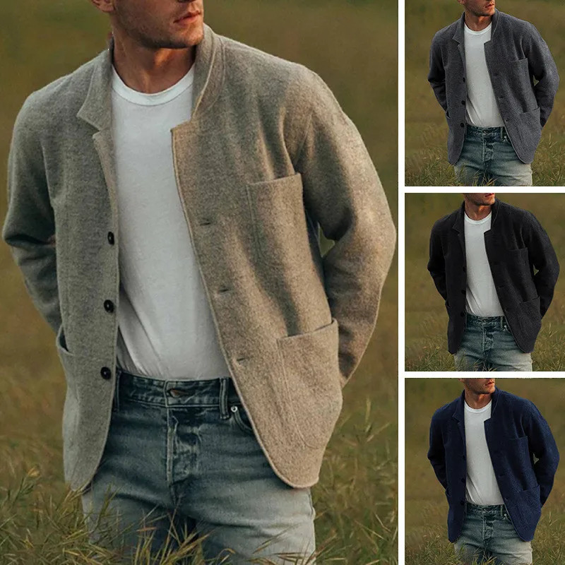 Men Woolen Coat Stand Collar Solid Color Windproof Autumn Winter Thicken Trench Coat Overcoat Business Windbreaker Streetwear 250103