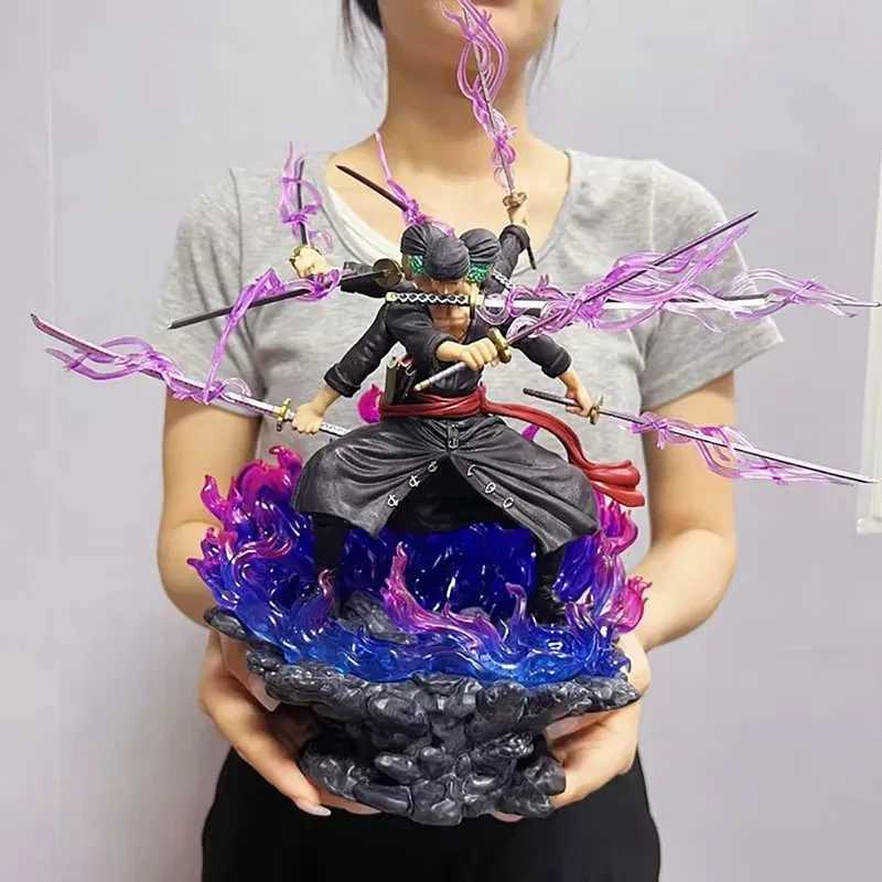 40cm One Piece Zoro Anime Figure Three Heads Six Arms Nine Blades Flow Shura Roronoa Zoro Action Figure PVC Collection Model ToyXJ250103