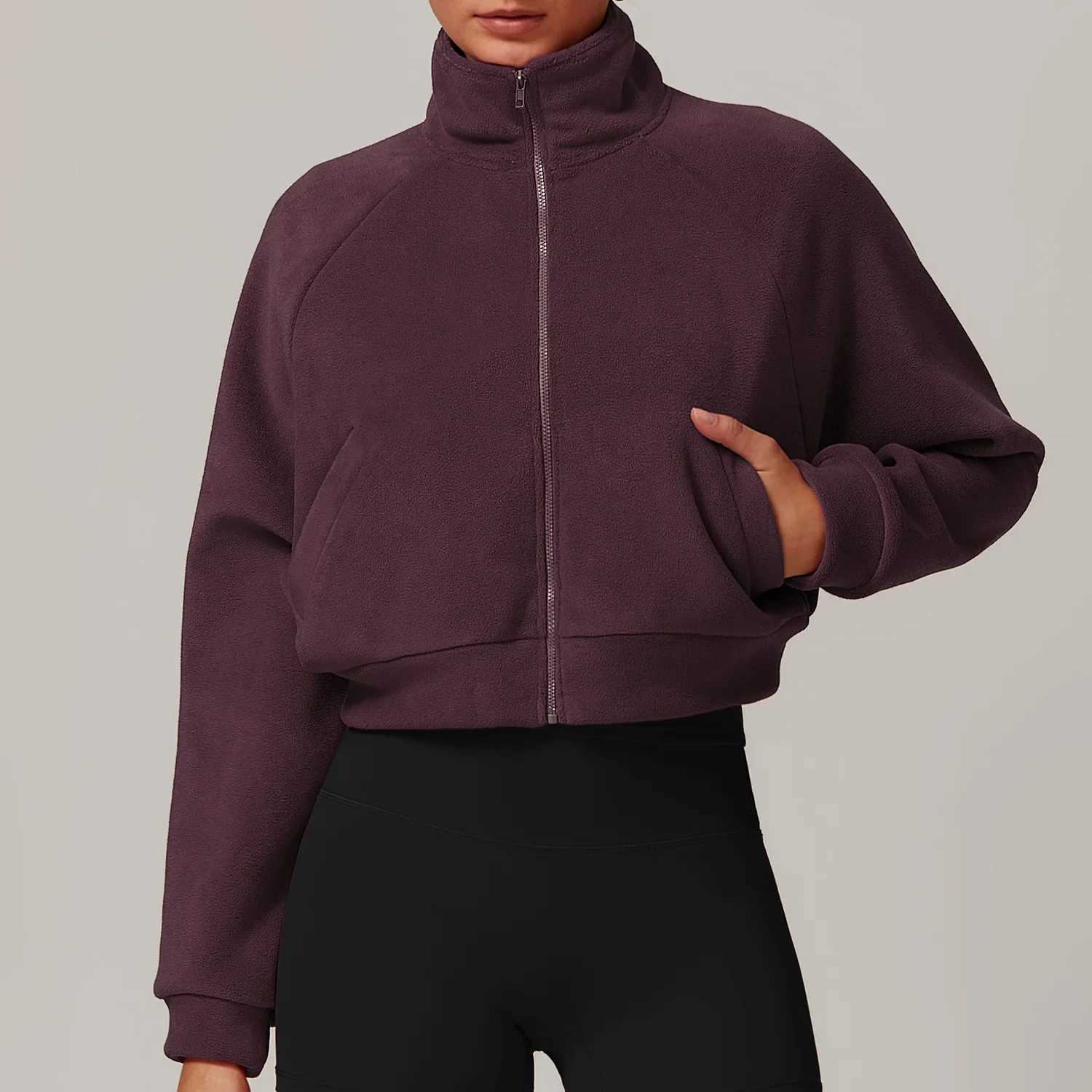 Winter standing yoga suit warm jacket womens long sleeved running windproof top with wool sports and fitness jacket M250103