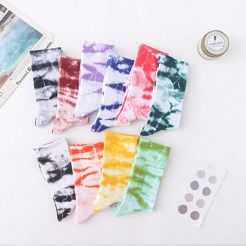 Street Trend Ins Tie Dye Mid Women, Hip-Hop Style Gradient Color Long Tube Sports Socks For Men And Women