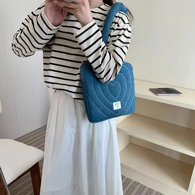 Bowknot Heart Denim Laptop Handbag SlEEve Bag For Macbook For Ipad Pro For Thinkpad Notebook PC Computer Tablet 250102