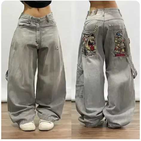 Street Y2K American trend loose straight jeans Harajuku womens hip-hop clown wide pants couple casual high waisted jeans W250103