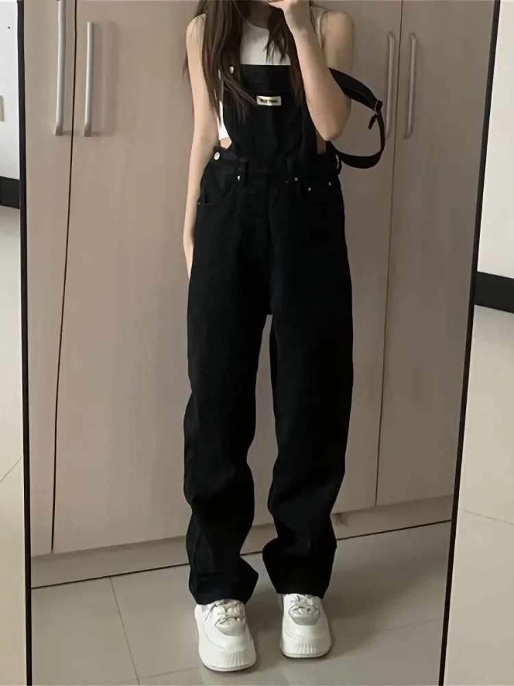 Denim Jumpsuits Women Preppy Style Spring Strap Ulzzang High Street Ins Letter Loose Retro Overalls Chic Harajuku 250103