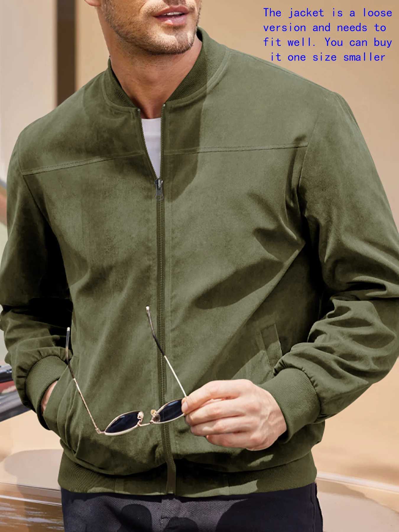 Mens heavy-duty velvet fabric casual jacket round neck zipper solid color sports bomber jacket casual version sports and golf fashion W250103