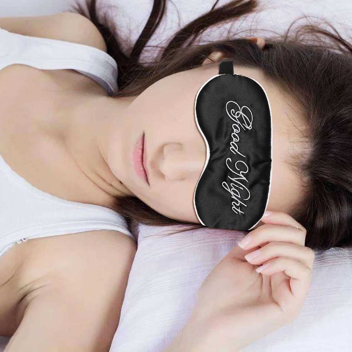 Silk Sleep Eye Mask Embroidery Eyeshade Large Blindfold Night Blinder for Men Women and s (Black and Black Inserted Line)XJ250103