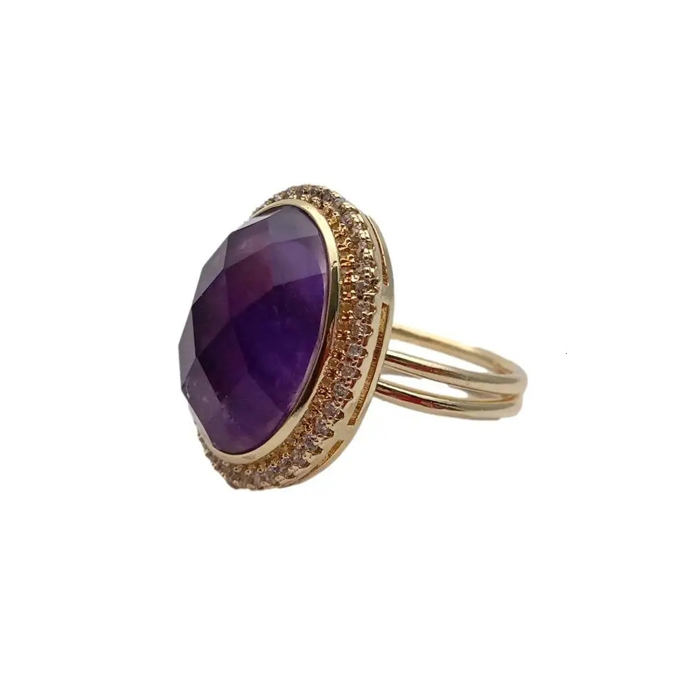 KKGEM 14x18mm Natural Oval Amethyst Water Diamond Laying Finger Ring Adjustable Anniversary Commemorative Ring 250102