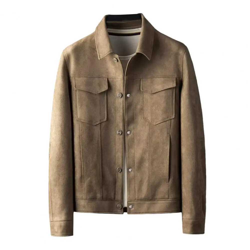 Mens City Jacket 2024 Autumn Extra Large Casual Jacket Street Pocket Collar Zipper Suede Leather Thick Coat Loose Mens Windproof Jacket W250103