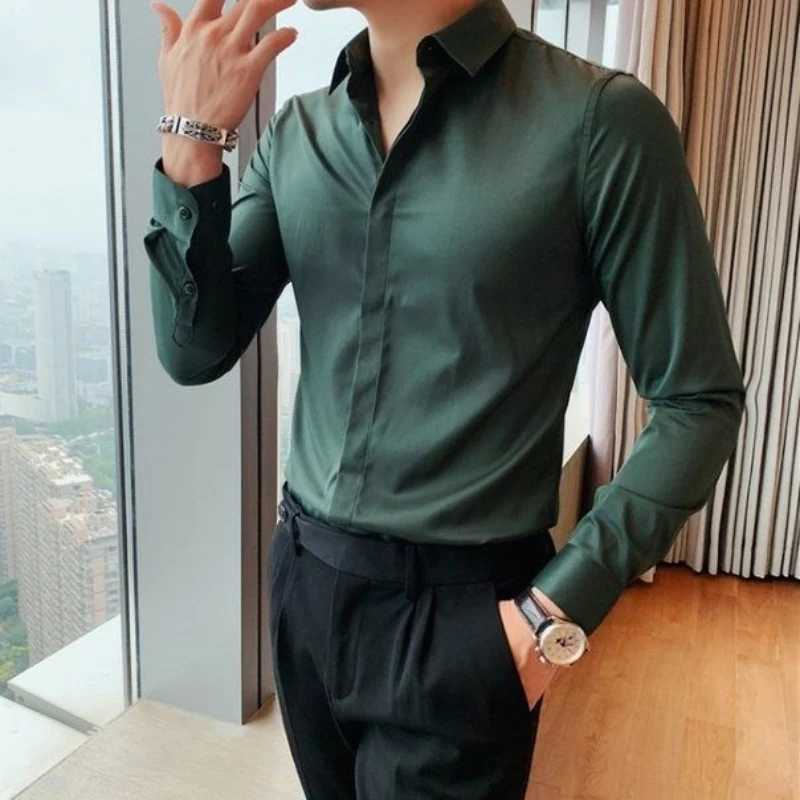 Mens plain weave business green mens shirt cheap brand slim fit original Xxl Things comfortable elegant sleeves summer W250102