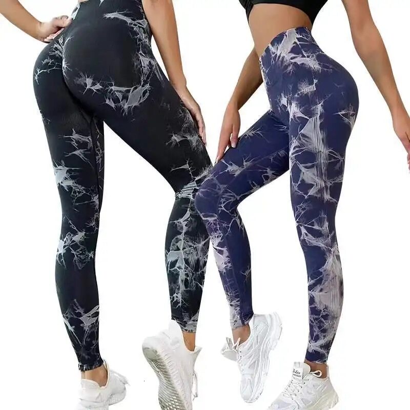 Women's Seamless Tie Dye Yoga High Waisted Elastic Leggings Peach Buttocks Running Fiess Sports Casual Pants