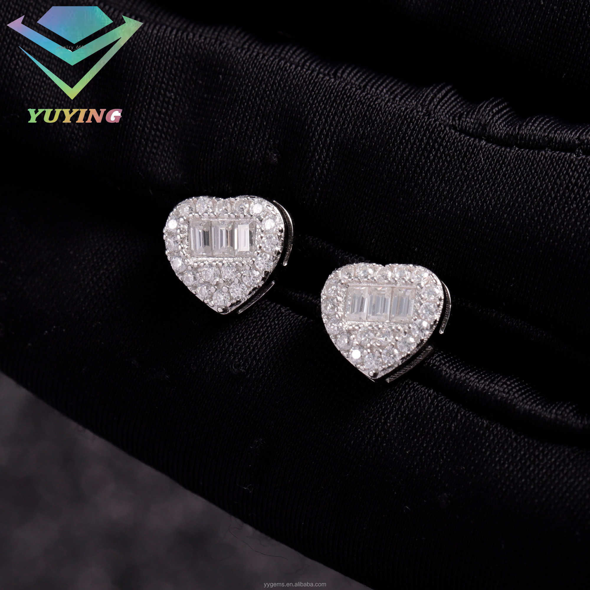 New Arrival Men Women Jewelry 925 Sterling Silver VVS Moissanite Diamond Heart Shape Earring Studs for Hip Hop Life