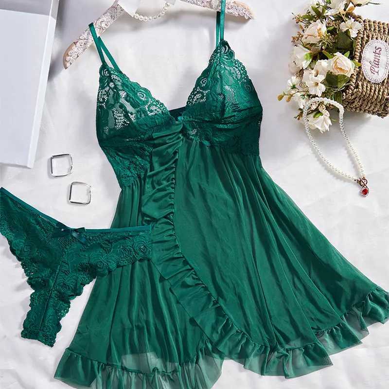 Sexy pajamas womens Ling rie set deep V-slip pajamas and underwear lace pleated decorative underwear pajamas W250103