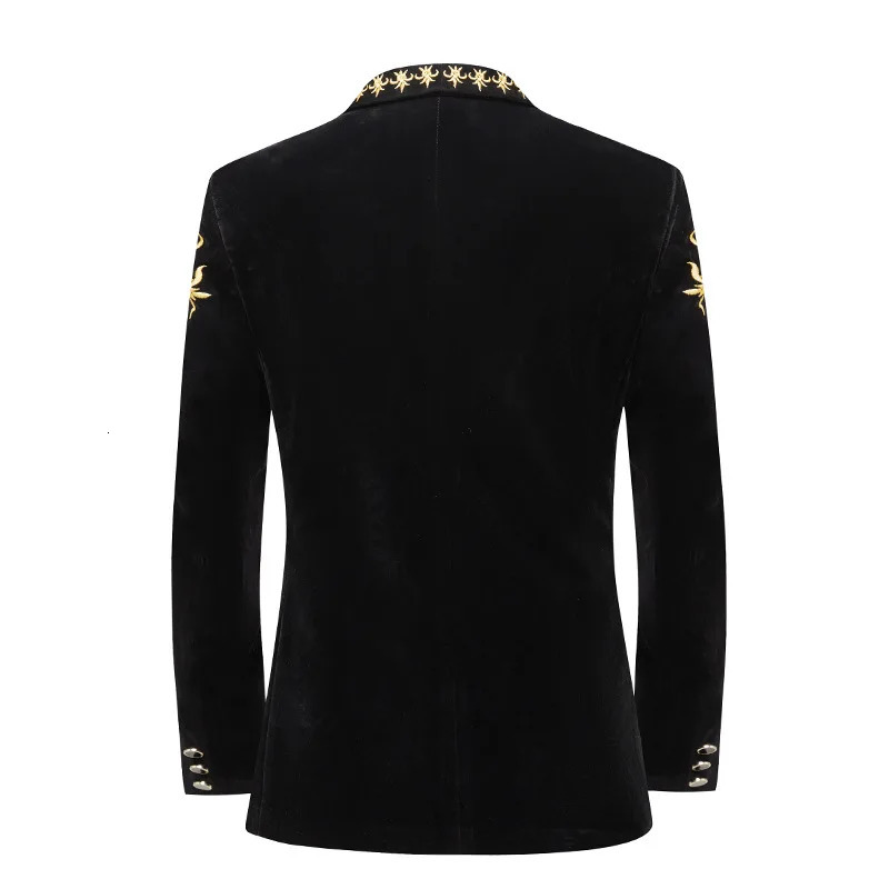 Golden Baroque Flower Embroidered Velvet Jacket Mens Shawl Collar Single Button Jacket Wedding Party Evening Dress 250102