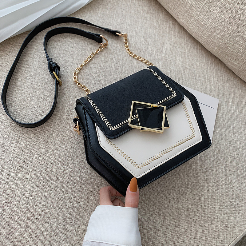 Contrast Color Niche Frosted Women's Polygonal Small Square New Versatile Chain Bag, Fashionable Shoulder Crossbody Bag
