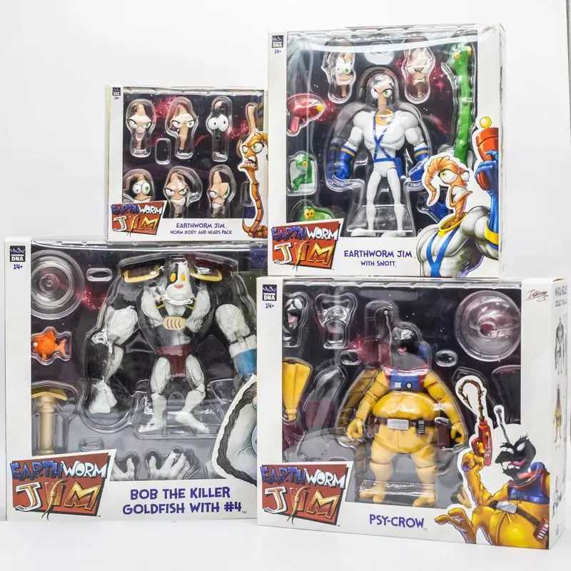 Pdna Earthworm Jim Action Figure Collection Snot Worm Body Jim Heads Bob The Killer Goldfish #4 Professor Monkey Psy-Crow Toy W250120
