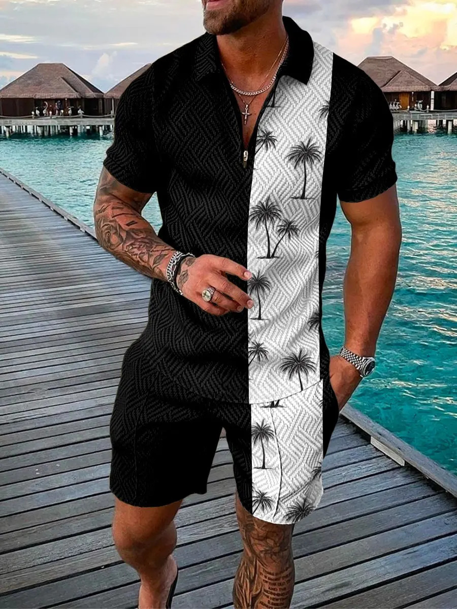 Men Sets Athleisure Short Sleeve Zipper Polo Shirt Shorts Set 2 Piece Set Summer Mens Fashion Short Sleeve Polo Shirt Shorts 250102