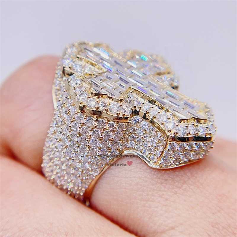 Pass Dia Tester Men Hip Hop Iced Out Baguette Cut Moissanite 10k gold ring