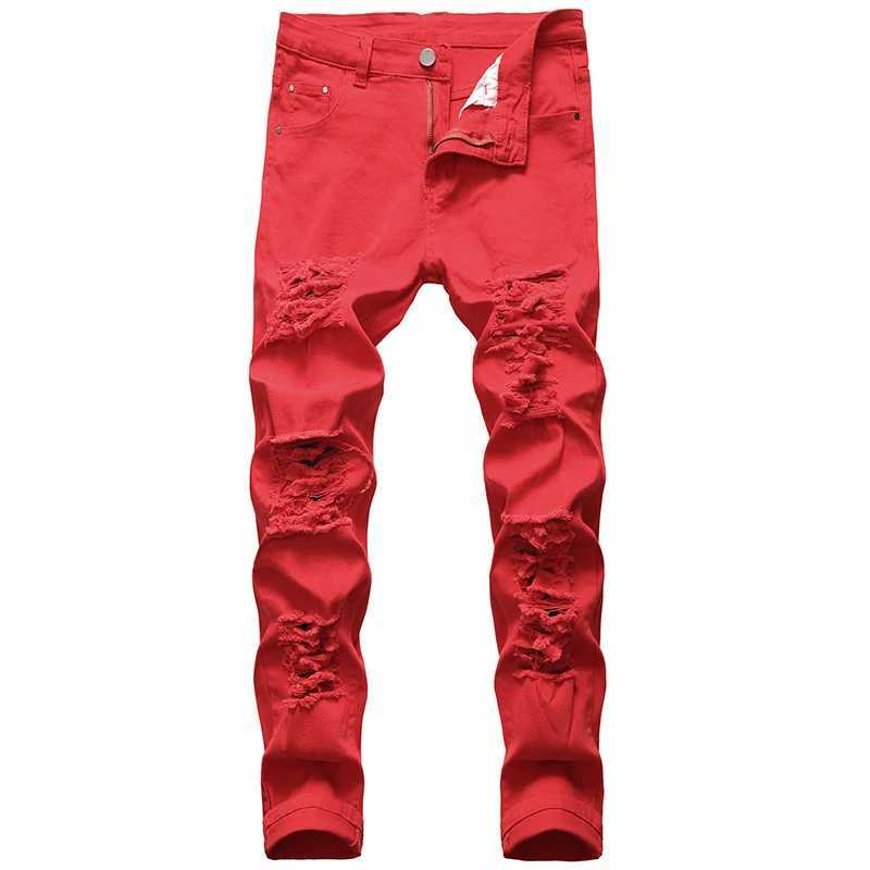 Hole denim pants mens trendy brand ripped jeans pure thin fully matched street hip-hop mens plus size W250103