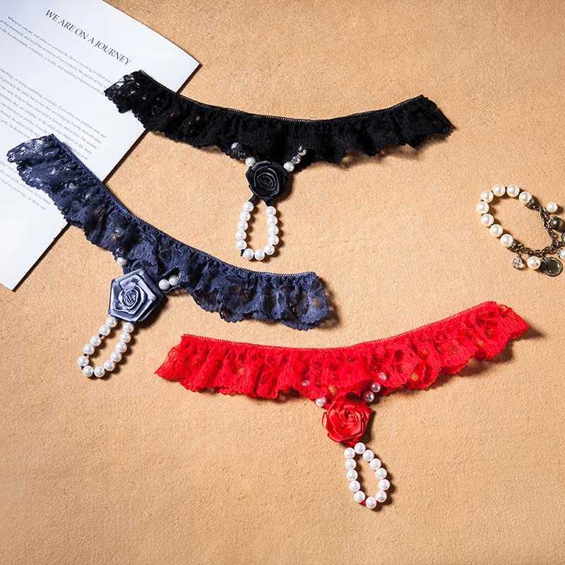 New Pearl Rose Embroidery T-shaped Embroidery Palette Womens Sexy Ultra Thin G-string Low Waist Beaded Temptation Underwear W250103