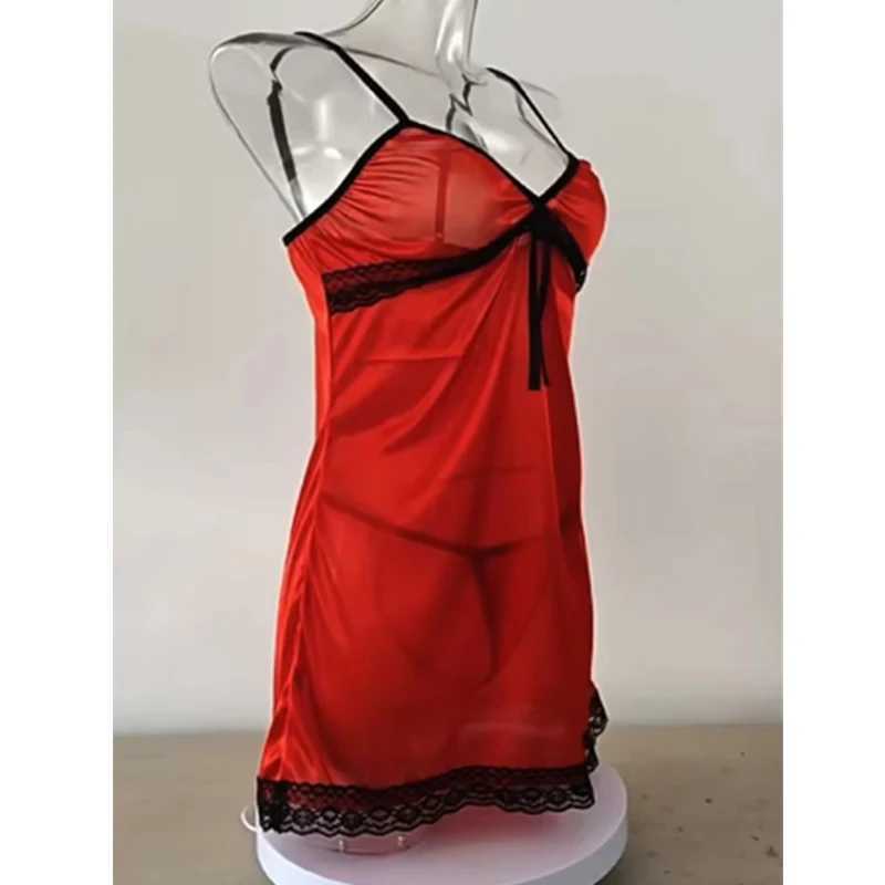 Womens sexy sleepwear lace silk satin sleepwear sleeveless sleepwear V-neck sleepwear plus size sleepwear W250103