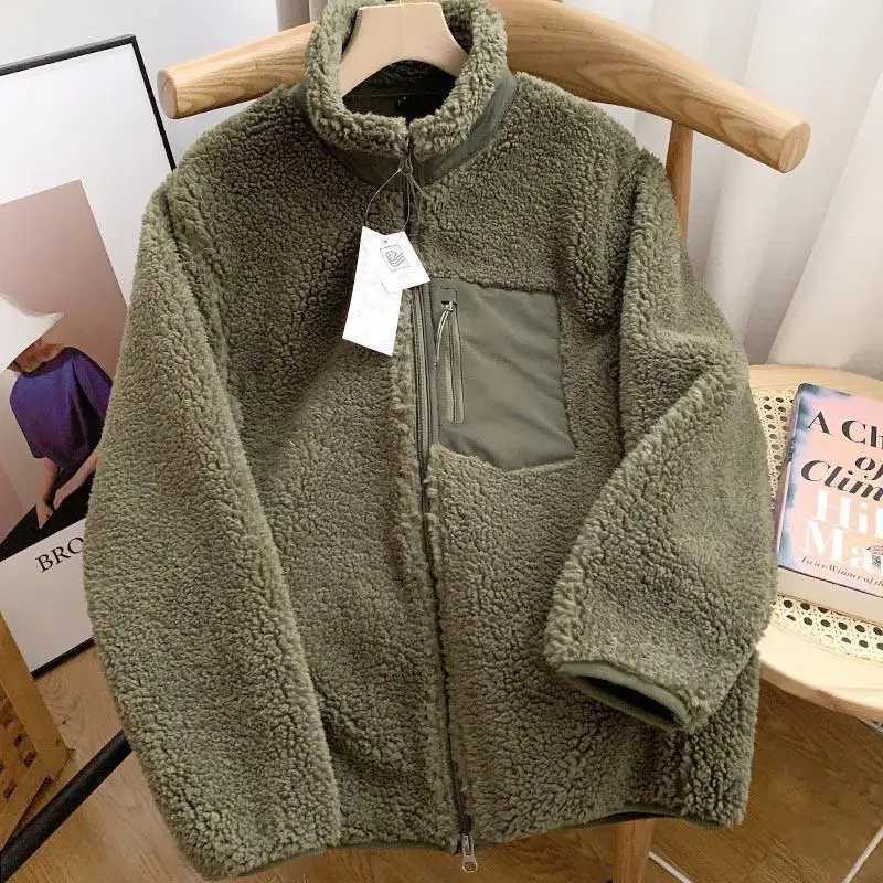 Autumn and Winter Wool Rack Neck Jacket Couple Zipper Loose Windproof Warm Wool Coat Solid Polar Wool Comfortable Splicing Top M250103