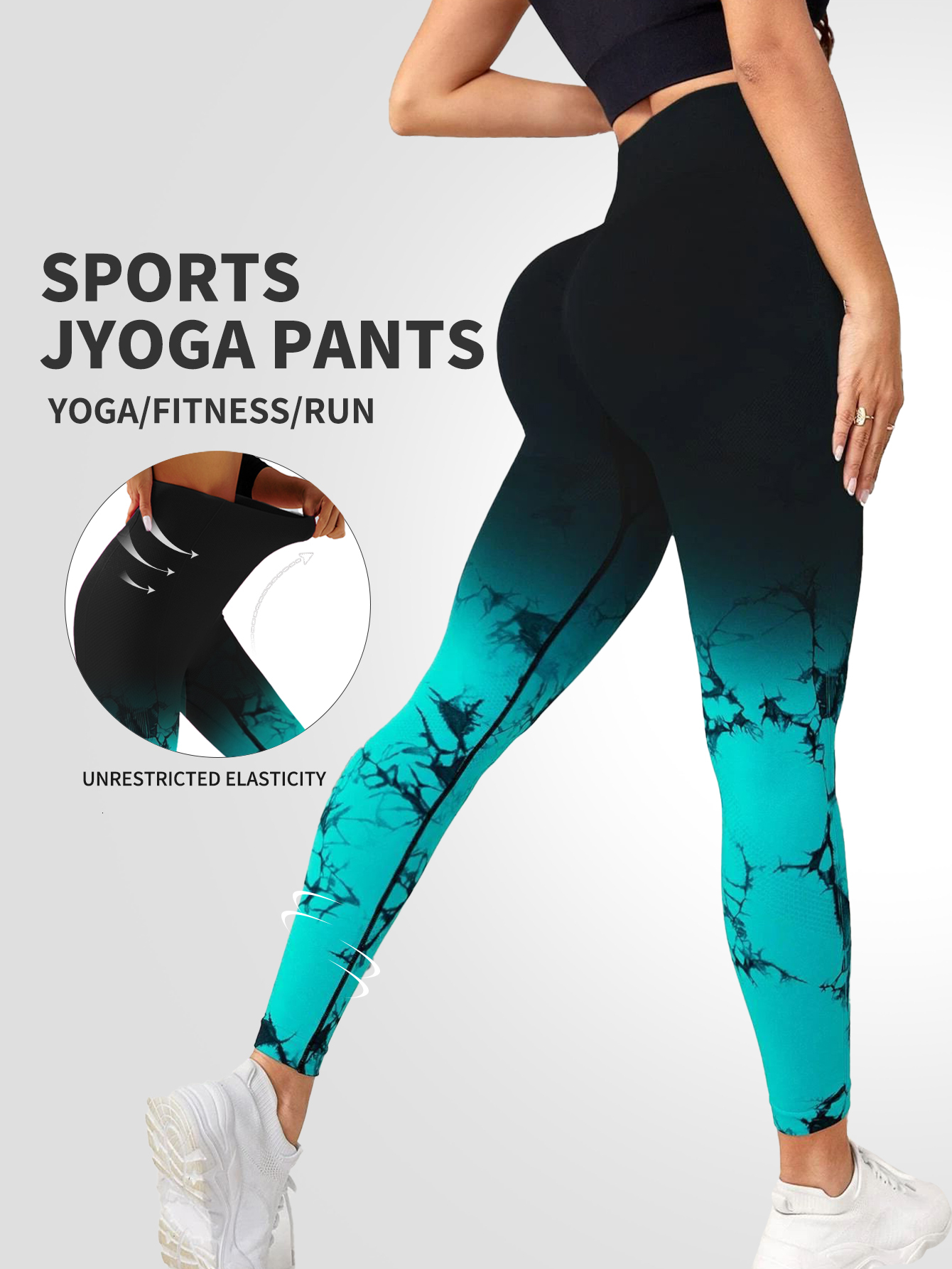 Gradient Tie Dye Yoga Seamless Women's Running Sports Pants High Waist And Hip Lifting Fiess Clothes Elastic Tight P