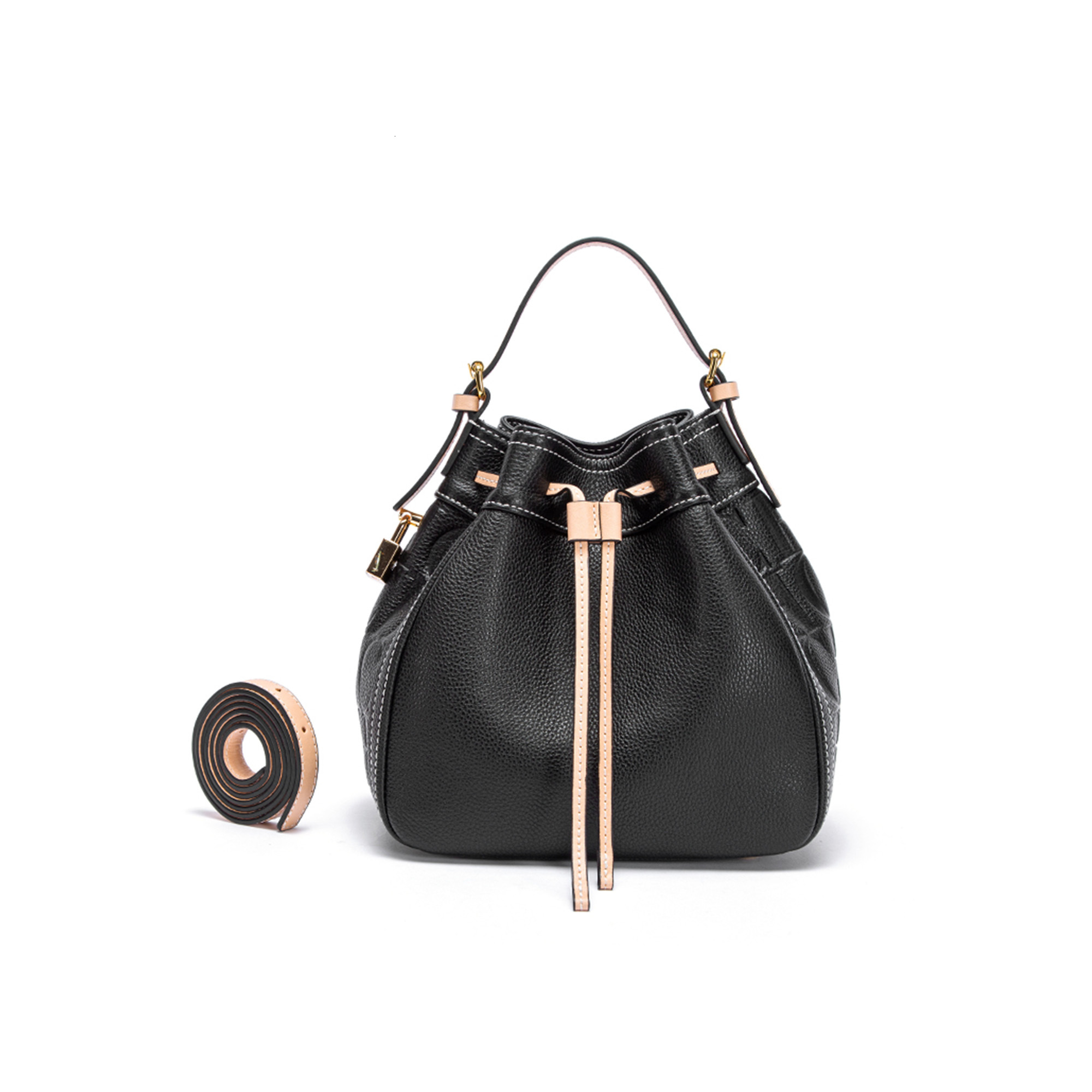 Classic Retro Style Solid Color Minimalist Women's Shoulder Bag With Drawstring Opening Design And Metal Accessories