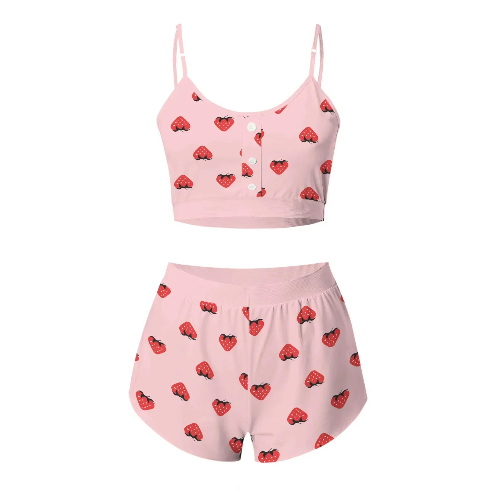 Women Sleepwear Lips Butterfly Print Home Suspended Pamas Set Vest Bra Top Short Nightwear Gerie Women's Nightgown