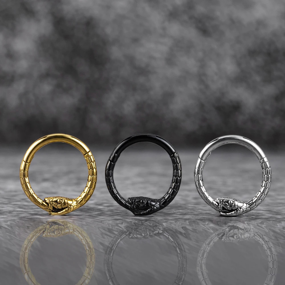 Vankula 1PCS 16G 8mm Stainless Steel Segment Snakes Nose Rings Cartilage Clicker Hoop Earrings for Women Hypoallergenic 250103