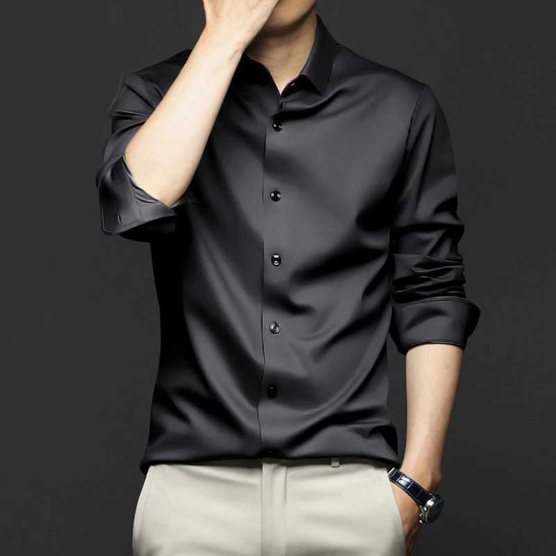 6XL large high-quality formal dress autumn and winter mens long sleeved pure white shirt iron free business casual ice silk W250102