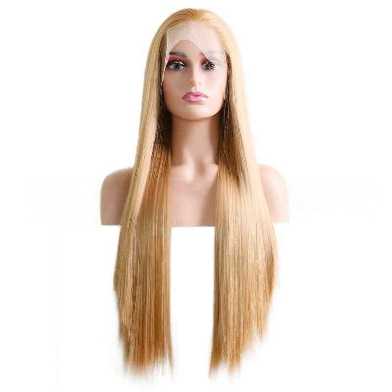 female chemical fiber front lace blonde medium long hair simulation natural full head cover W250103