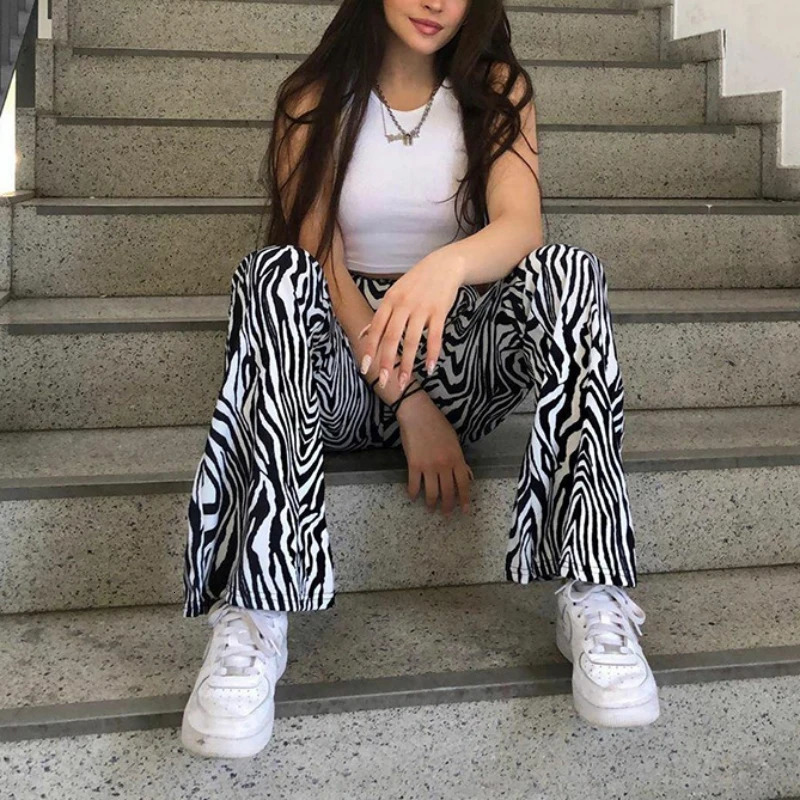 Summer Zebra Print Wide Leg Pants Y2K Trousers Sexy High Waist Womens Fashion Casual Womens Pants 16395 250102