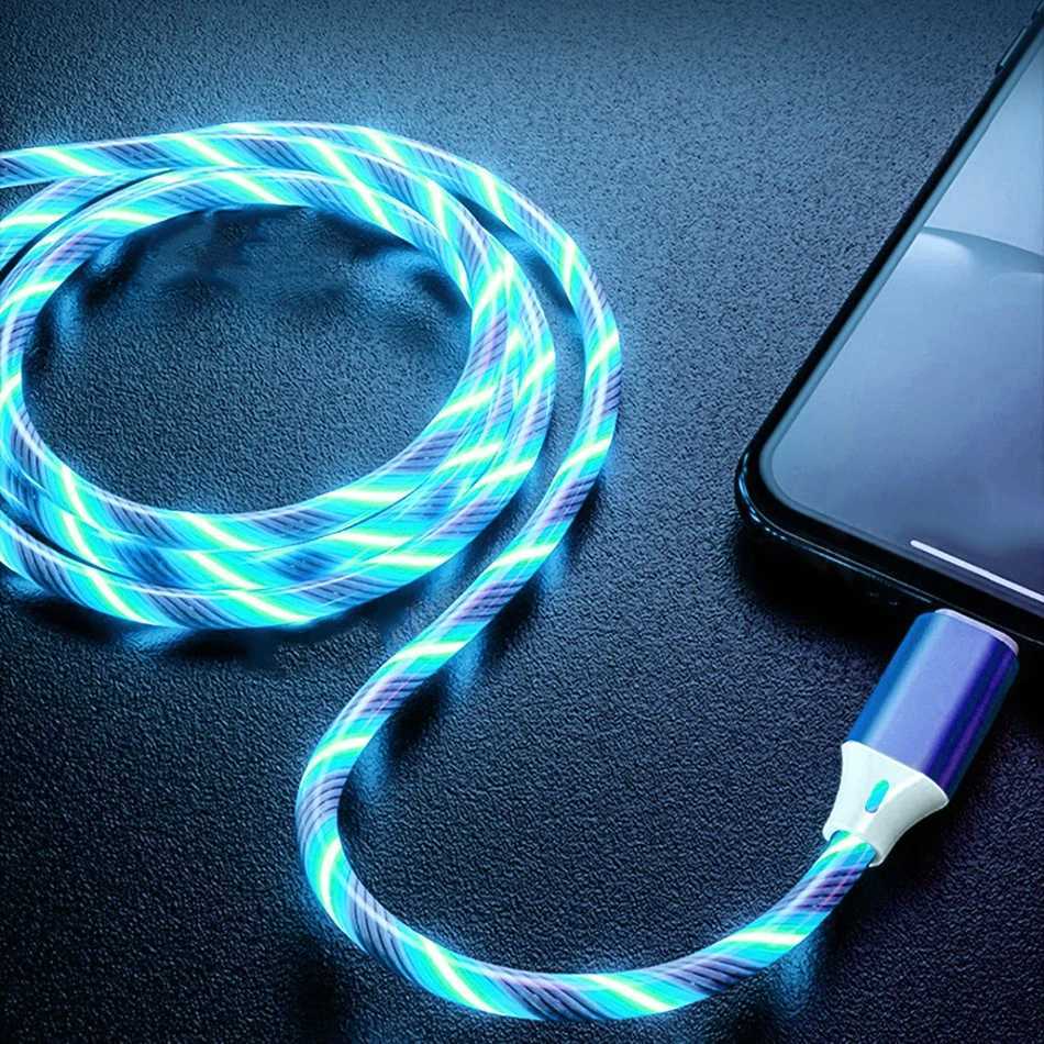 Streamer Charger Cable LED Light Up Lightning TypeC Cable USB Fast Charger Cord for 14 13 12 11 Pro Max X XS iPad 9 miniXJ250103