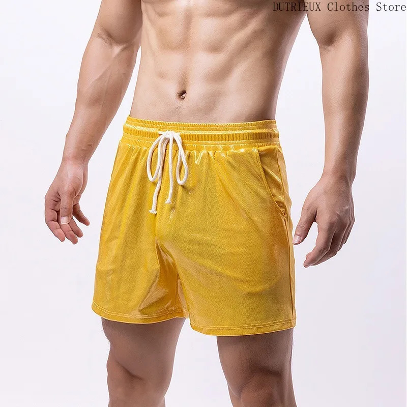 Elastic waist sports three piece fitness running shorts shiny and fashionable mens casual shorts bar party performance shorts 241230