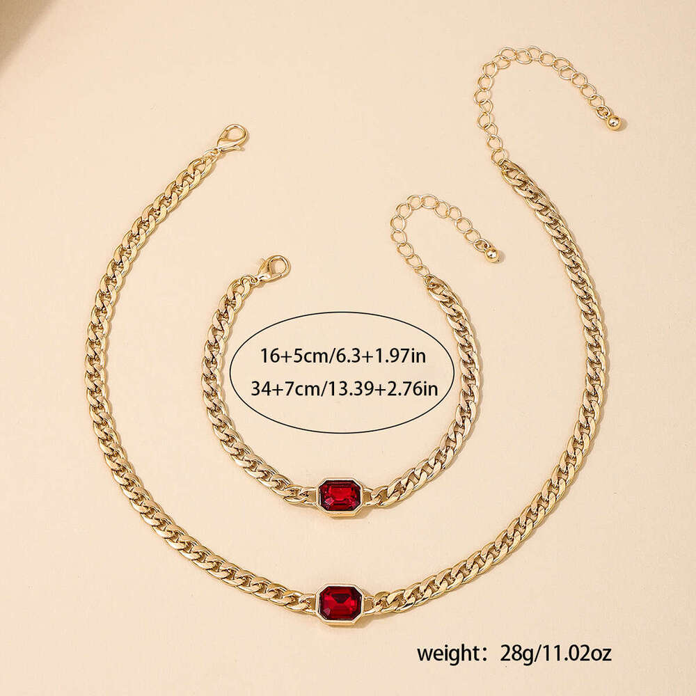Heavy metal temperament jewelry with high-end feel, hot selg engagement red women's necklace bracelet set