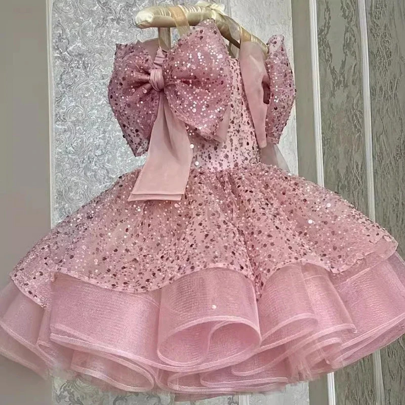 Children Princess Dress Formal Occasion Clothes Matching One Year Old Costumes Baby Girls Bow Sequin Elegant Outfit 250102