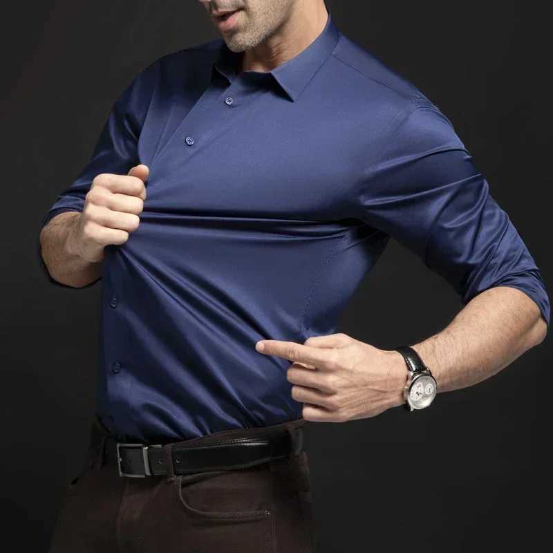 New elastic long sleeved shirt for mens fashion business leisure solid color non ironing professional mens white shirt W250102