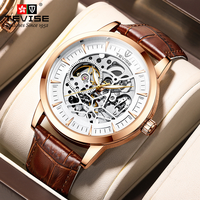 TEVISE Mens Mechanical Watch Waterproof Luminous Hollow Fashionable and High Wristwatch, Famous Simple Mens Watch T029