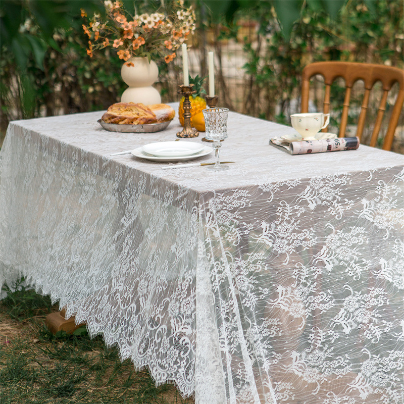 White Lace Retro Rectangular Tablecloth Coffee Table Cover Cloth