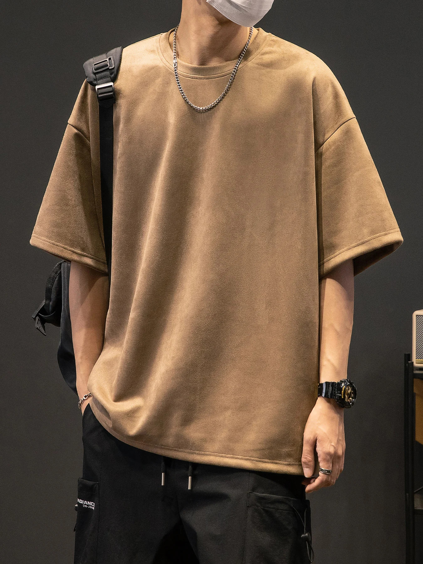 Mens Summer American Suede Top Fashion Casual Vintage Short Sleeve Versatile T-shirt 250102